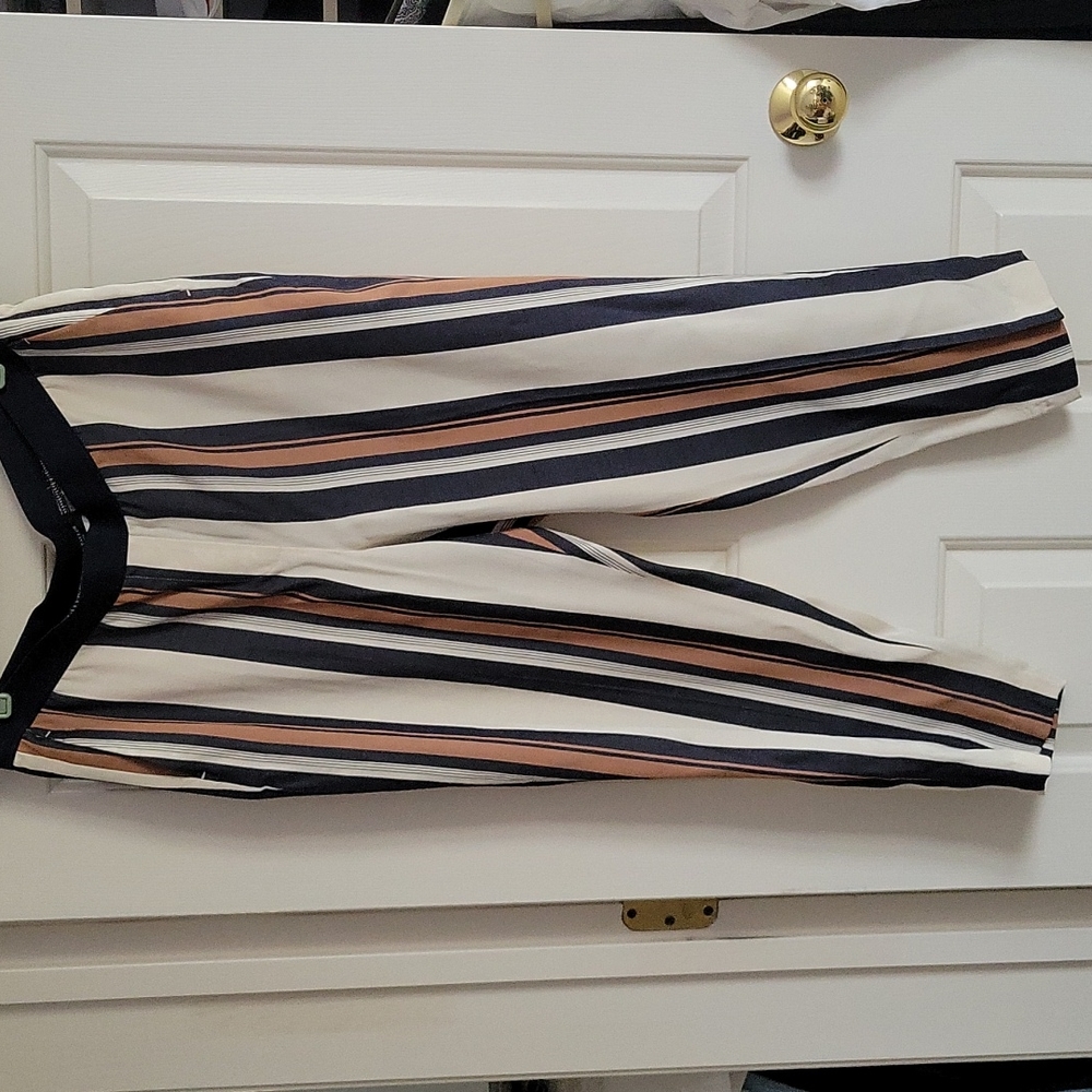 Ann Taylor pants size 10P petite cream navy tan striped